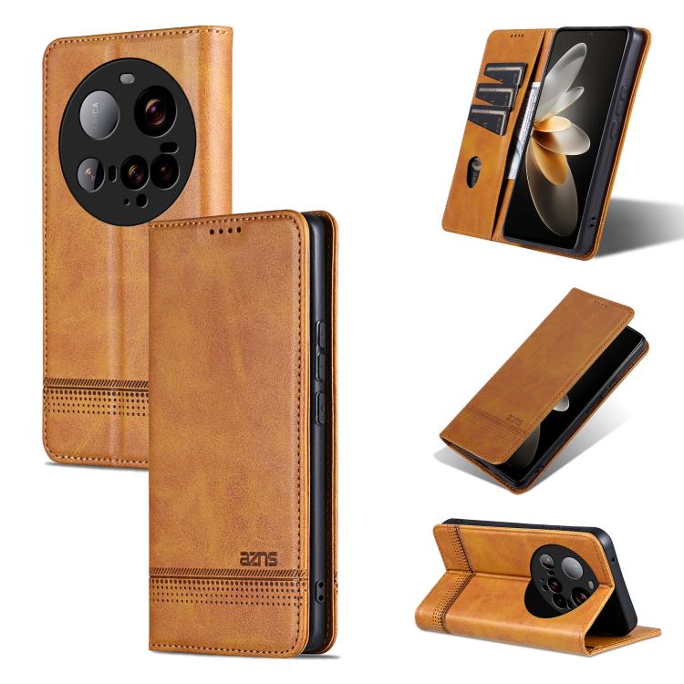 

For Xiaomi 15 Ultra AZNS Magnetic Calf Texture Flip Leather Phone Case(Light Brown)