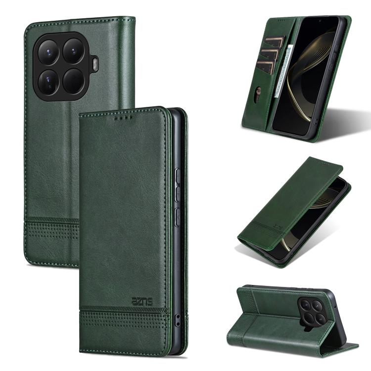 

For Xiaomi 15T Pro 5G AZNS Magnetic Calf Texture Flip Leather Phone Case(Dark Green)