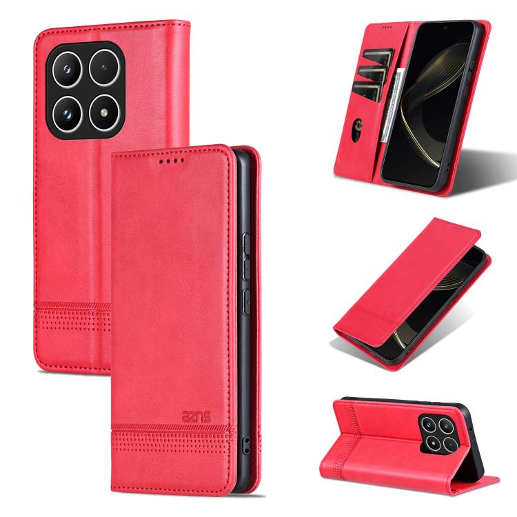 

For Xiaomi 15T 5G AZNS Magnetic Calf Texture Flip Leather Phone Case(Red)