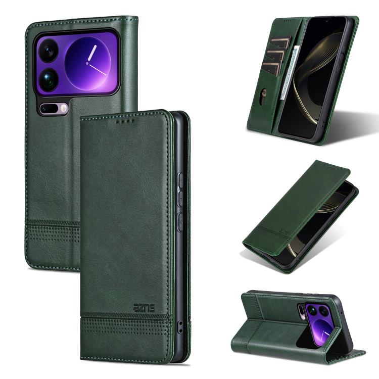 

For Xiaomi 17 Pro AZNS Magnetic Calf Texture Flip Leather Phone Case(Dark Green)