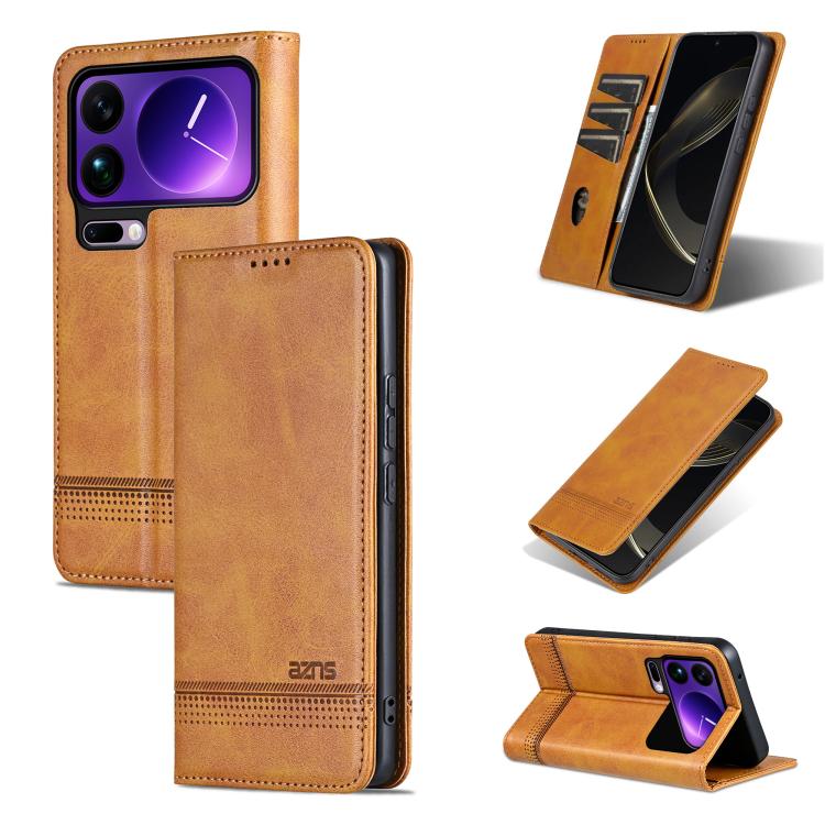 

For Xiaomi 17 Pro AZNS Magnetic Calf Texture Flip Leather Phone Case(Light Brown)