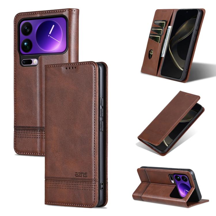 

For Xiaomi 17 Pro AZNS Magnetic Calf Texture Flip Leather Phone Case(Dark Brown)