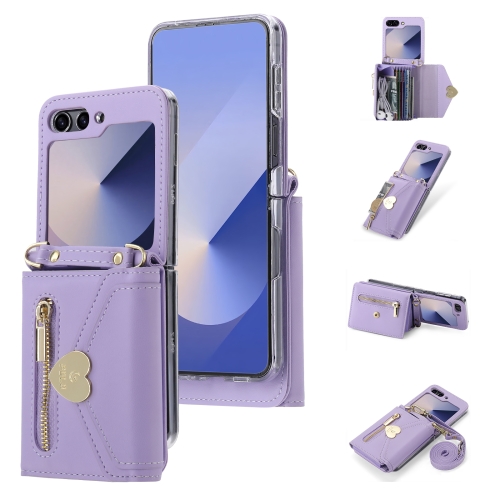 For Samsung Galaxy Z Flip6 POLA Love Buckle Multi-Card Slots Zipper Wallet Phone Case(Purple)