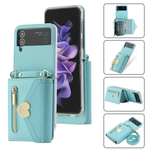 

For Samsung Galaxy Z Flip4 POLA Love Buckle Multi-Card Slots Zipper Wallet Phone Case(Blue)