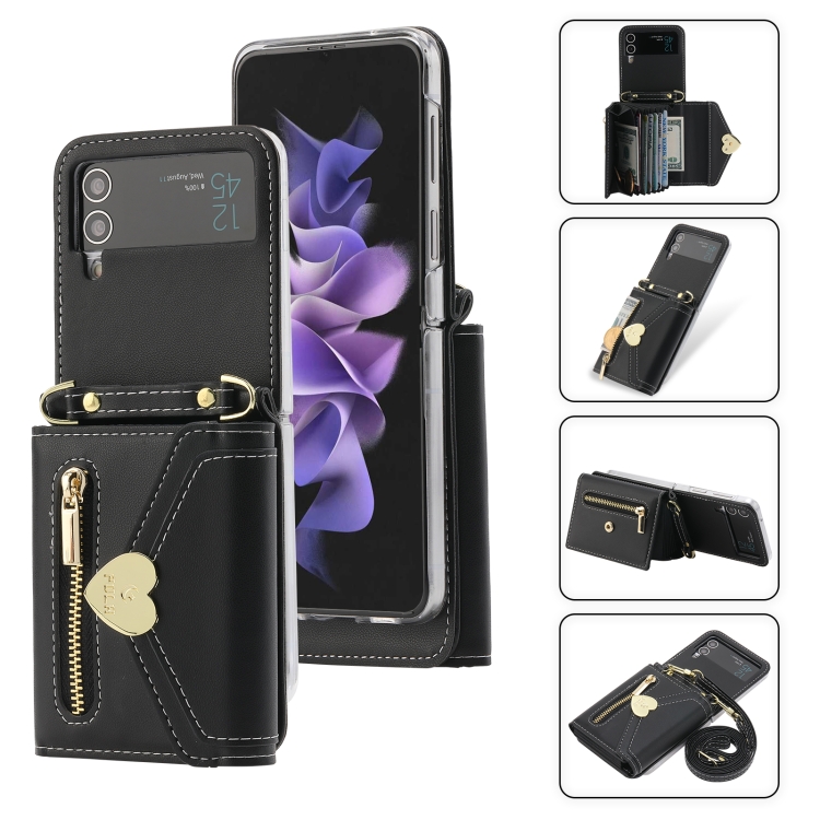 

For Samsung Galaxy Z Flip4 POLA Love Buckle Multi-Card Slots Zipper Wallet Phone Case(Black)