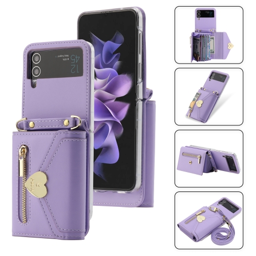 

For Samsung Galaxy Z Flip3 5G POLA Love Buckle Multi-Card Slots Zipper Wallet Phone Case(Purple)