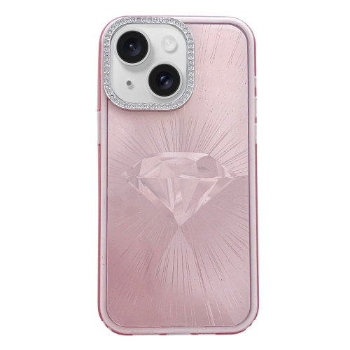 

For iPhone 15 Diamond Texture TPU Hybrid PC IMD Phone Case(Pink)