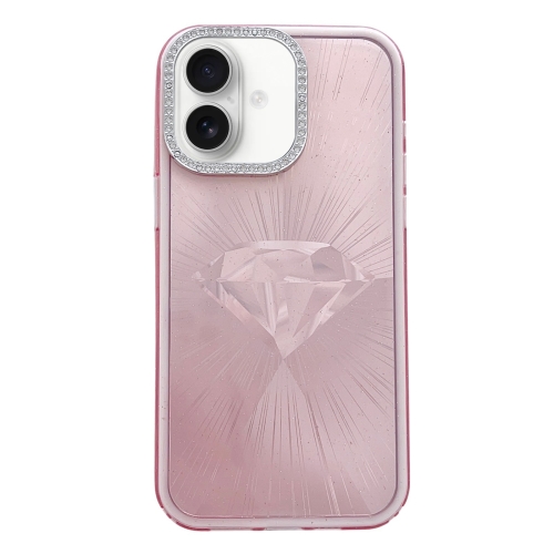 

For iPhone 16 Diamond Texture TPU Hybrid PC IMD Phone Case(Pink)