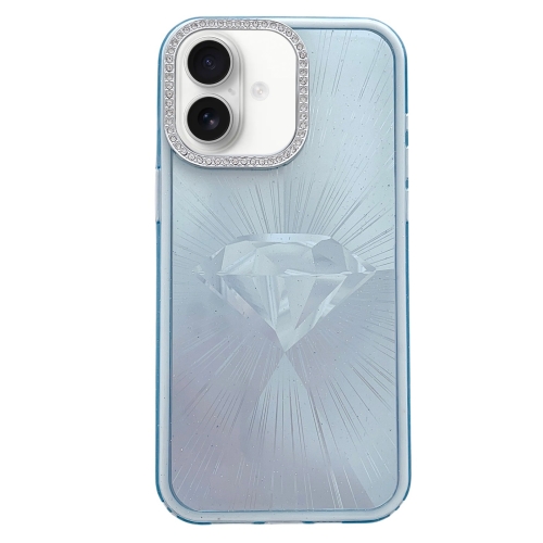 

For iPhone 16 Plus Diamond Texture TPU Hybrid PC IMD Phone Case(Blue)