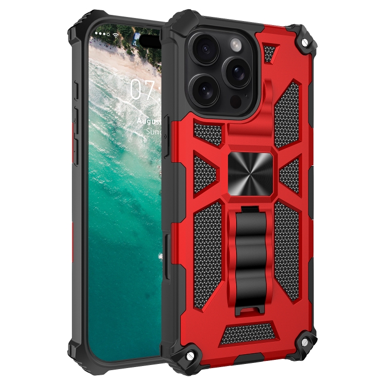 

For iPhone 16 Pro Armor Shockproof TPU Hybrid PC Magnetic Phone Case with Holder(Red)