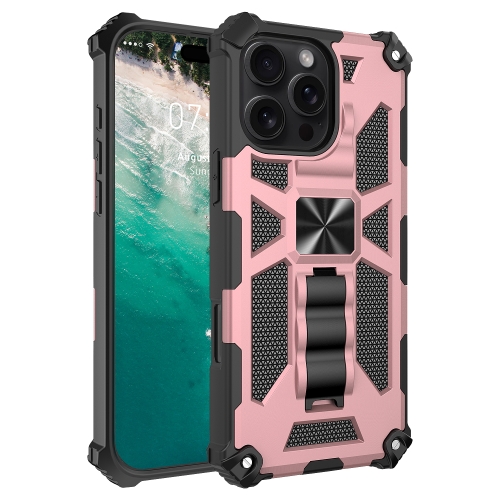

For iPhone 16 Pro Armor Shockproof TPU Hybrid PC Magnetic Phone Case with Holder(Rose Gold)