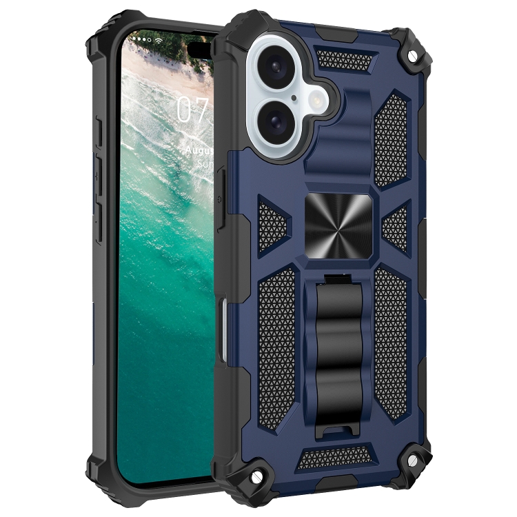 

For iPhone 16 Armor Shockproof TPU + PC Magnetic Phone Case with Holder(Blue)