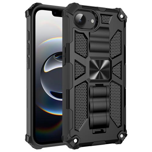 

For iPhone 16e Armor Shockproof TPU Hybrid PC Magnetic Phone Case with Holder(Black)