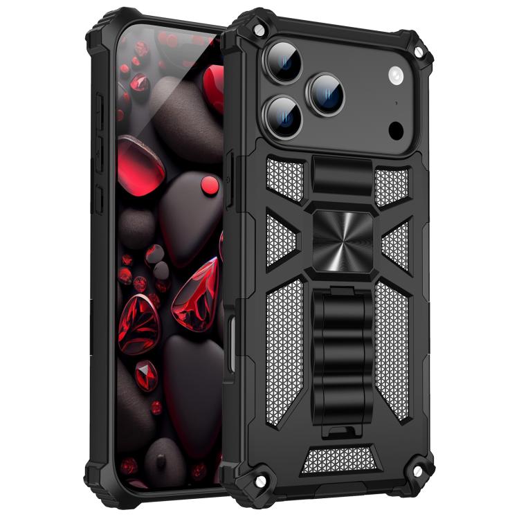 

For iPhone 17 Pro Max Armor Shockproof TPU + PC Magnetic Phone Case with Holder(Black)