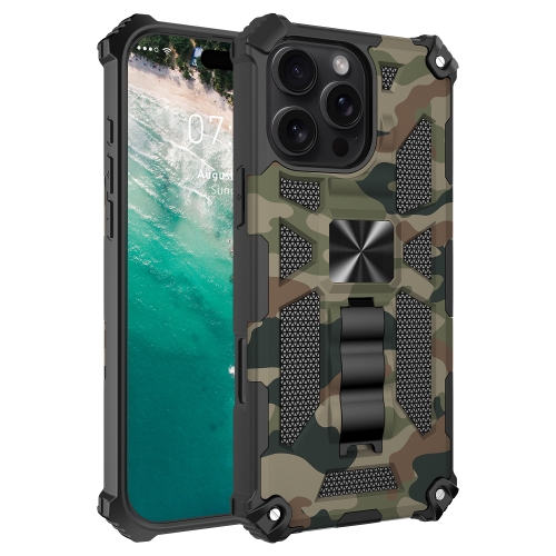

For iPhone 16 Pro Camouflage Armor Kickstand TPU Hybrid PC Magnetic Phone Case(Army Green)