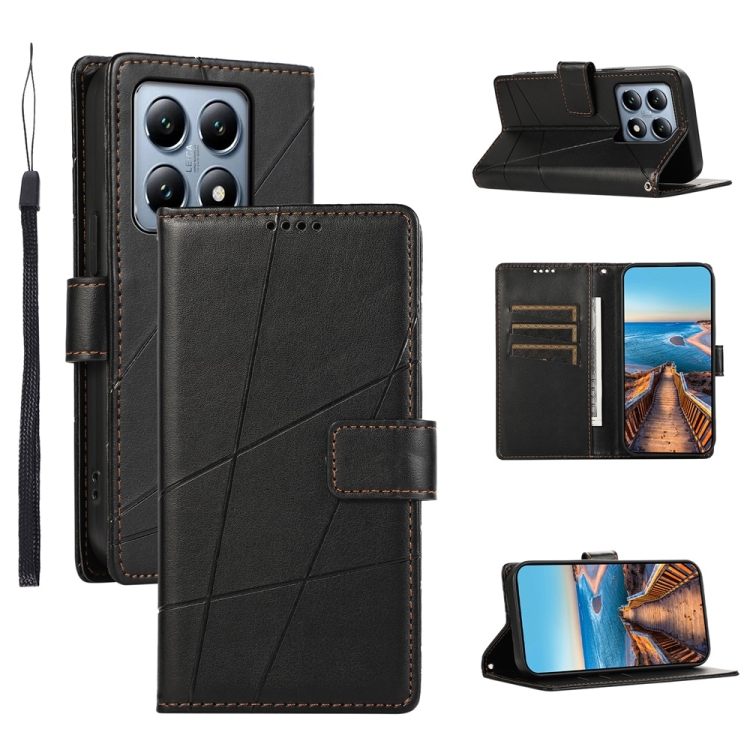 

For Xiaomi 14T Pro PU Genuine Leather Texture Embossed Line Phone Case(Black)
