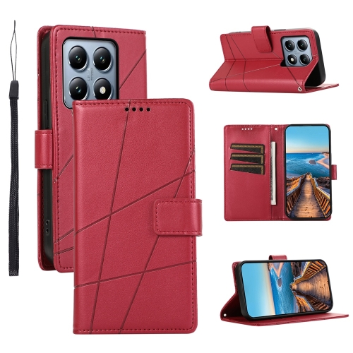 

For Xiaomi 14T Pro PU Genuine Leather Texture Embossed Line Phone Case(Red)