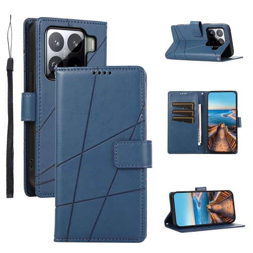 

For Xiaomi 15 PU Genuine Leather Texture Embossed Line Phone Case(Blue)