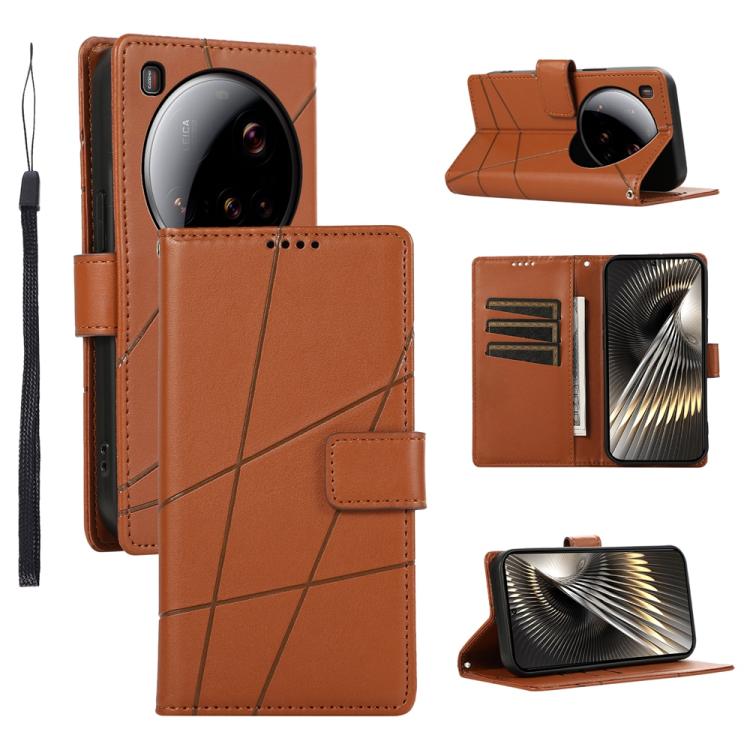 

For Xiaomi 15 Ultra PU Genuine Leather Texture Embossed Line Phone Case(Brown)