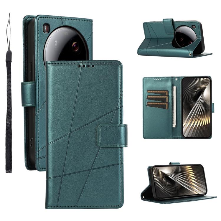 

For Xiaomi 15 Ultra PU Genuine Leather Texture Embossed Line Phone Case(Green)