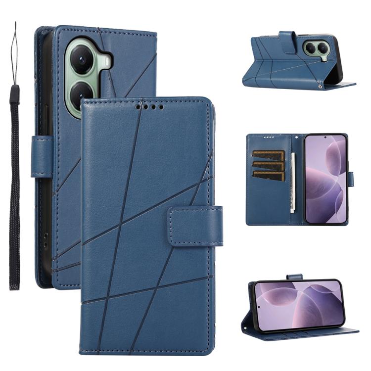 

For Xiaomi Poco X7 Pro / Redmi Turbo 4 PU Genuine Leather Texture Embossed Line Phone Case(Blue)