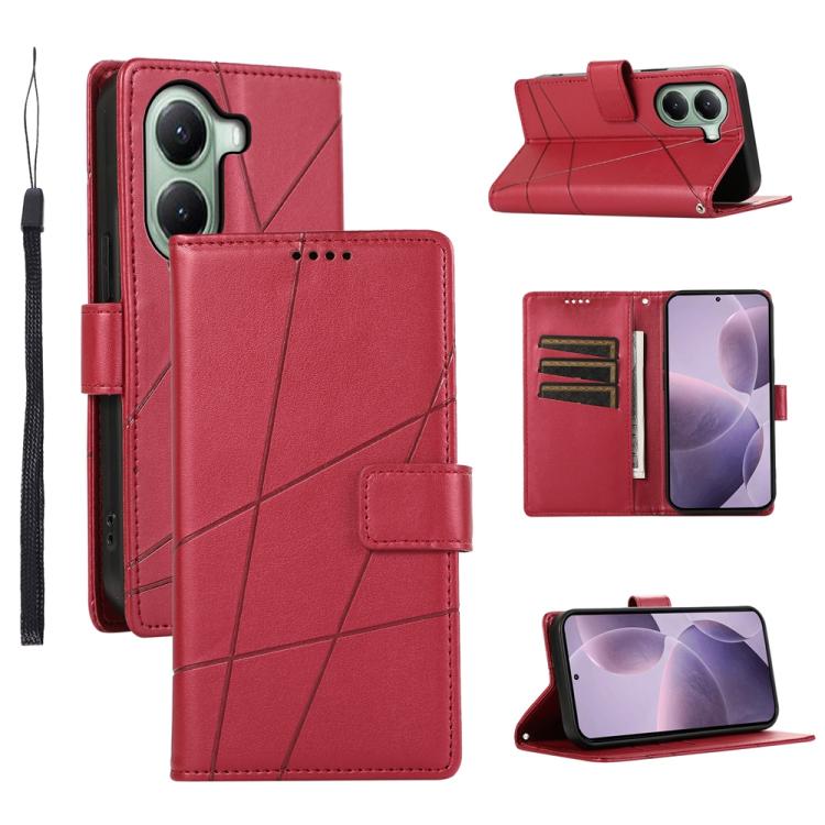 

For Xiaomi Poco X7 Pro / Redmi Turbo 4 PU Genuine Leather Texture Embossed Line Phone Case(Red)