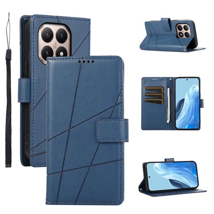 

For Xiaomi 15T 5G PU Genuine Leather Texture Embossed Line Phone Case(Blue)