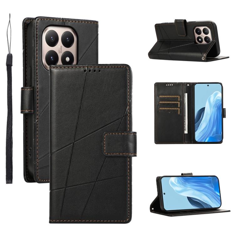

For Xiaomi 15T 5G PU Genuine Leather Texture Embossed Line Phone Case(Black)