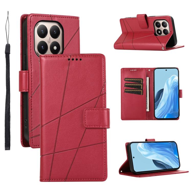 

For Xiaomi 15T 5G PU Genuine Leather Texture Embossed Line Phone Case(Red)