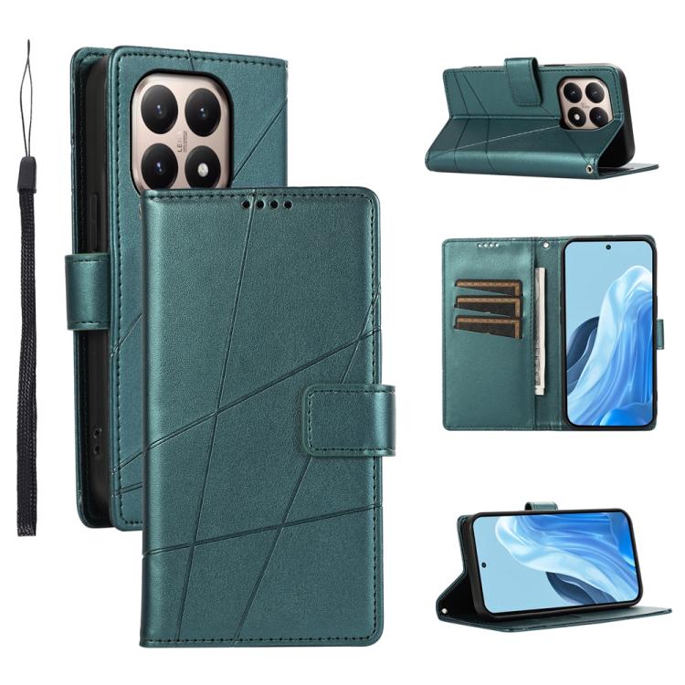 

For Xiaomi 15T 5G PU Genuine Leather Texture Embossed Line Phone Case(Green)