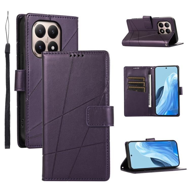 

For Xiaomi 15T 5G PU Genuine Leather Texture Embossed Line Phone Case(Purple)