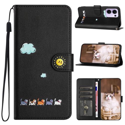 

For OPPO Reno13 F 5G Cartoon Cats Leather Phone Case(Black)