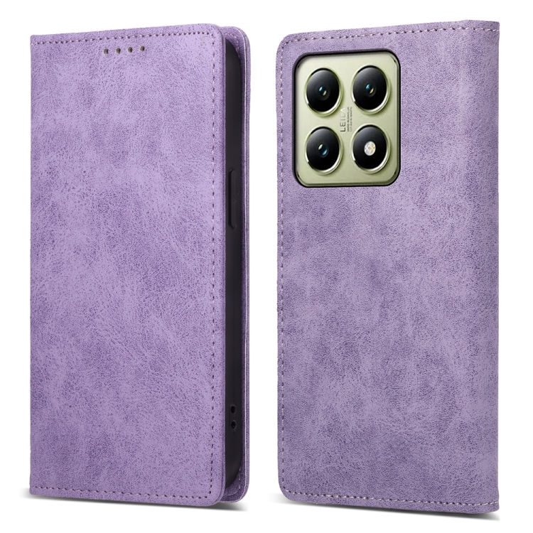 

For Xiaomi 14T Business Solid Color Magnetic RFID Leather Phone Case(Purple)