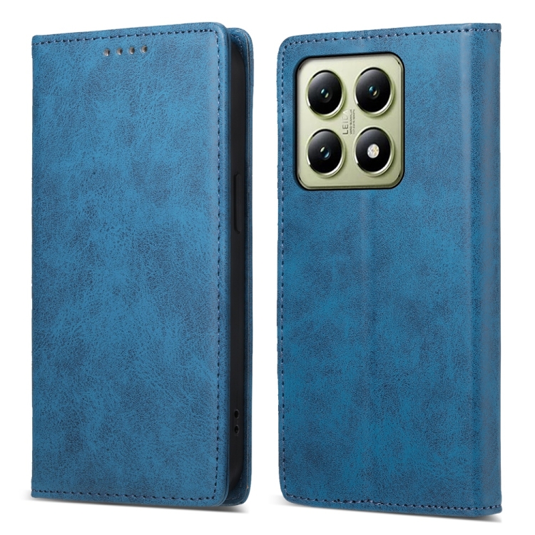 

For Xiaomi 14T Business Solid Color Magnetic RFID Leather Phone Case(Blue)