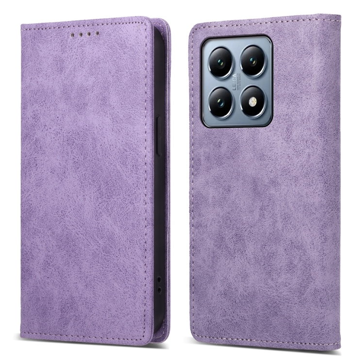 

For Xiaomi 14T Pro Business Solid Color Magnetic RFID Leather Phone Case(Purple)