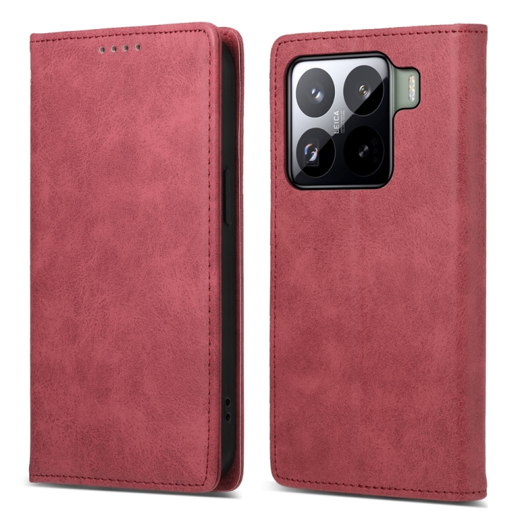 

For Xiaomi 15 Pro Business Solid Color Magnetic RFID Leather Phone Case(Red)