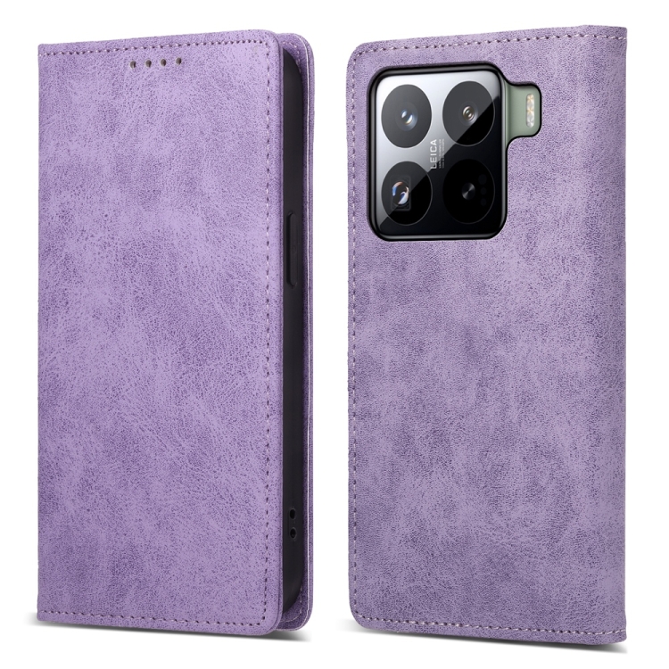 

For Xiaomi 15 Pro Business Solid Color Magnetic RFID Leather Phone Case(Purple)