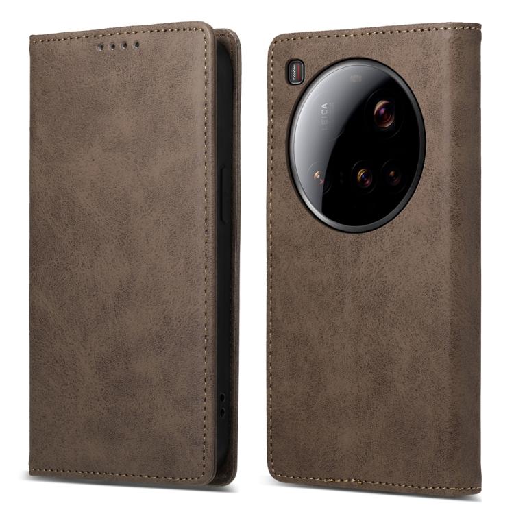 

For Xiaomi 15 Ultra Business Solid Color Magnetic RFID Leather Phone Case(Brown)