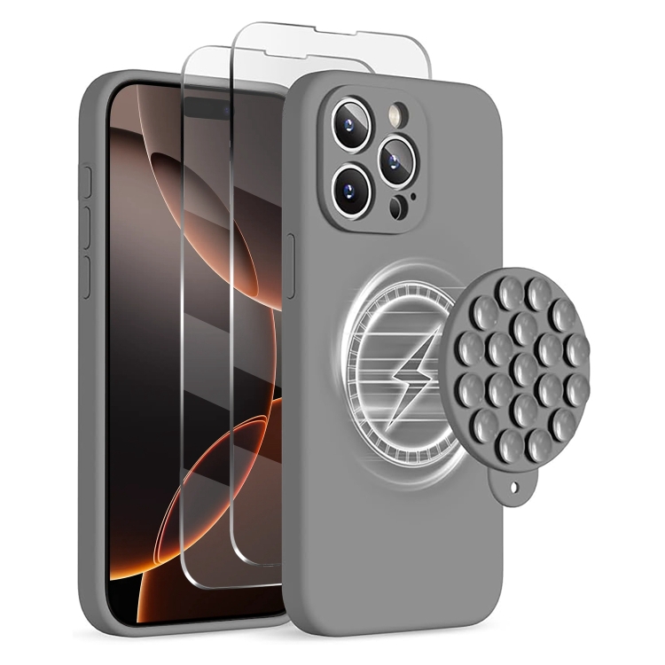

For iPhone 16 Pro Silicone Suction Cup MagSafe Phone Case with Screen Film(Grey)
