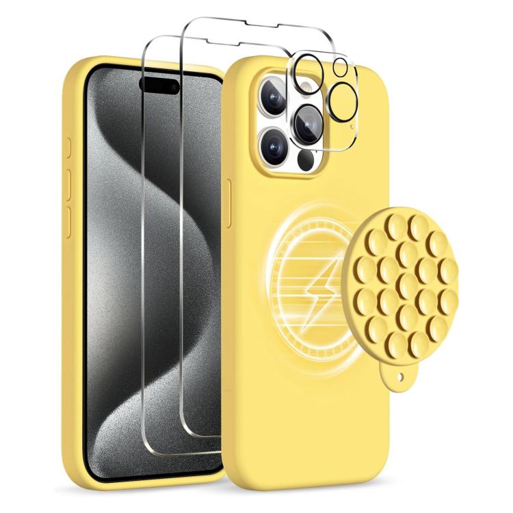 

For iPhone 15 Pro Silicone Suction Cup MagSafe Phone Case with Screen Film(Yellow)