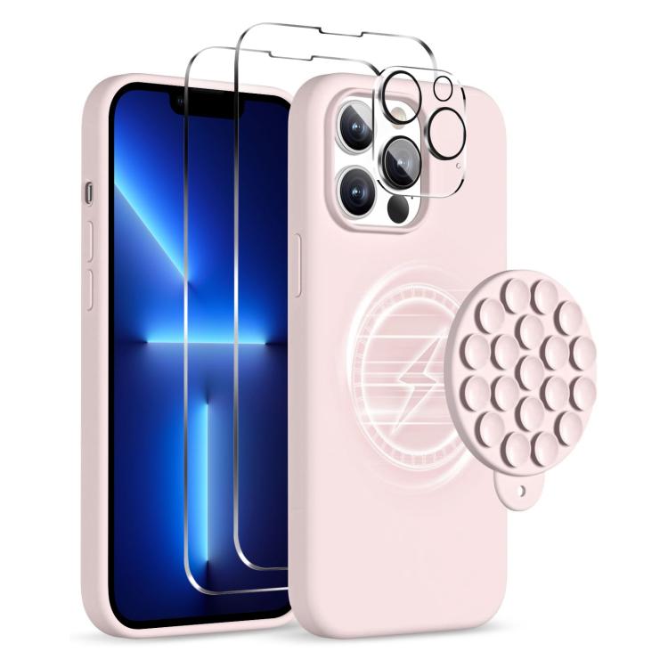 

For iPhone 13 Pro Silicone Suction Cup MagSafe Phone Case with Screen Film(Pink)