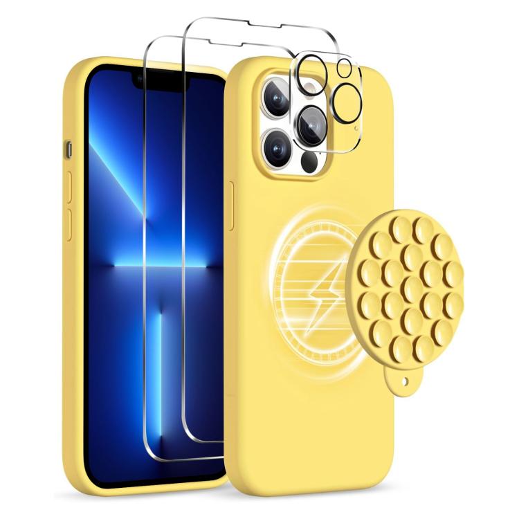 

For iPhone 13 Pro Silicone Suction Cup MagSafe Phone Case with Screen Film(Yellow)