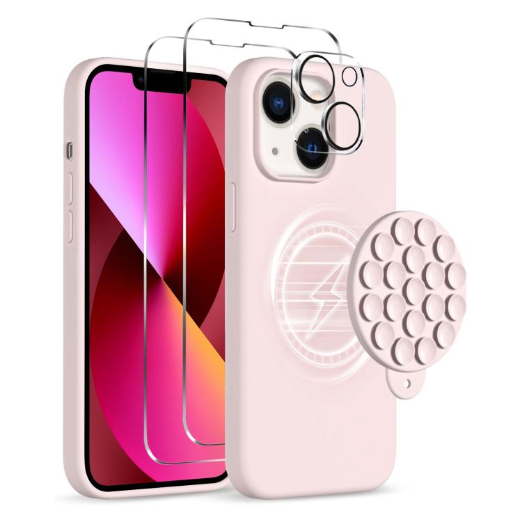 

For iPhone 13 Silicone Suction Cup MagSafe Phone Case with Screen Film(Pink)