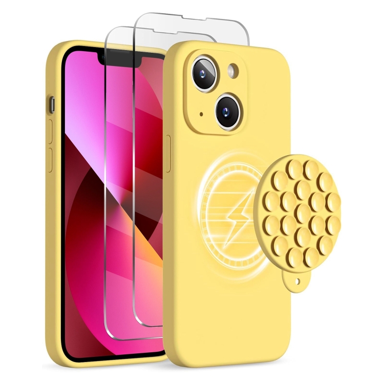

For iPhone 13 Silicone Suction Cup MagSafe Phone Case with Screen Film(Yellow)