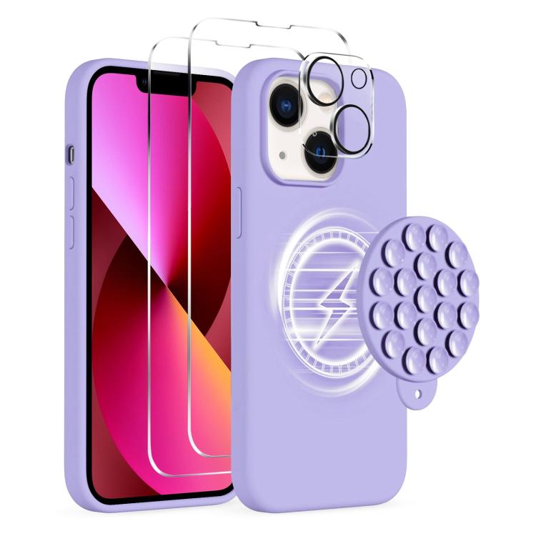 

For iPhone 13 Silicone Suction Cup MagSafe Phone Case with Screen Film(Purple)