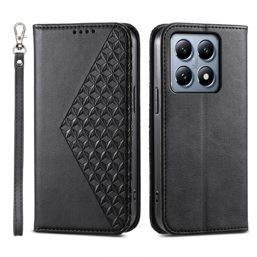 

For Xiaomi 14T Pro Cubic Grid Calf Texture Magnetic Leather Phone Case(Black)