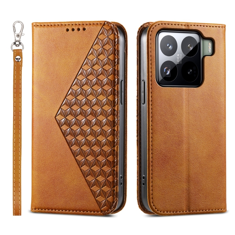 

For Xiaomi 15 Cubic Grid Calf Texture Magnetic Leather Phone Case(Yellow)