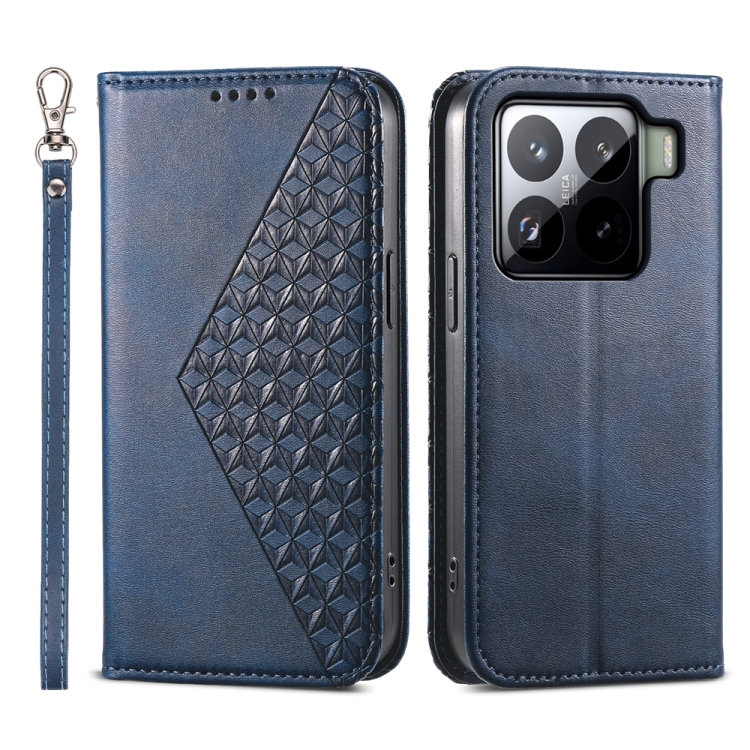 

For Xiaomi 15 Cubic Grid Calf Texture Magnetic Leather Phone Case(Blue)
