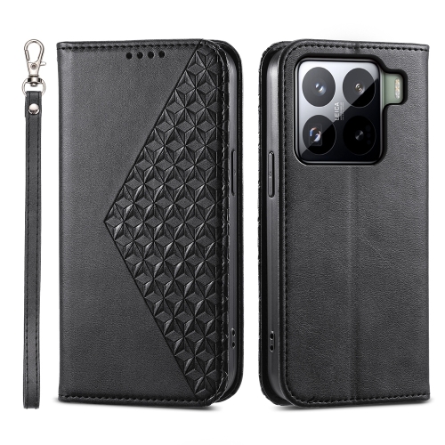 

For Xiaomi 15 Pro Cubic Grid Calf Texture Magnetic Leather Phone Case(Black)