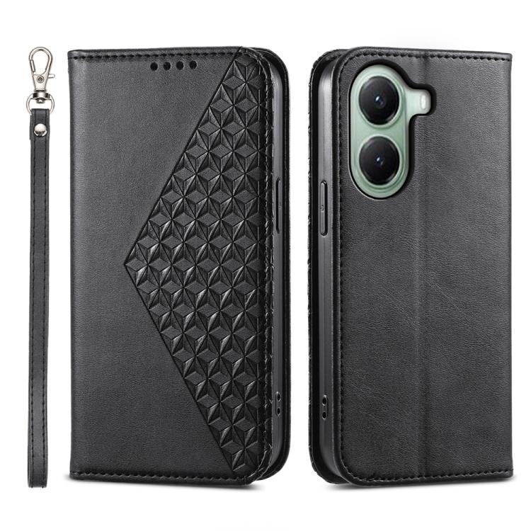

For Xiaomi Poco X7 Pro / Redmi Turbo 4 Cubic Grid Calf Texture Magnetic Leather Phone Case(Black)